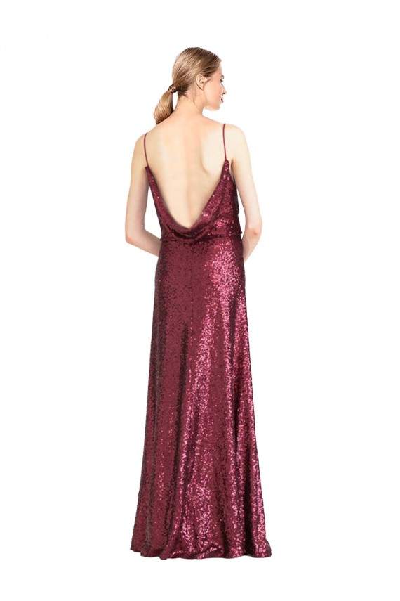 Buy Long Burgundy Sleeveless A-Line Sequin Formal Evening Dress