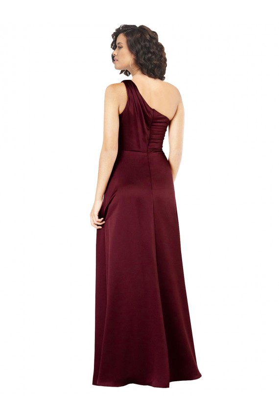 Buy Long Burgundy Sleeveless A-Line Silky Satin Formal Evening Dress