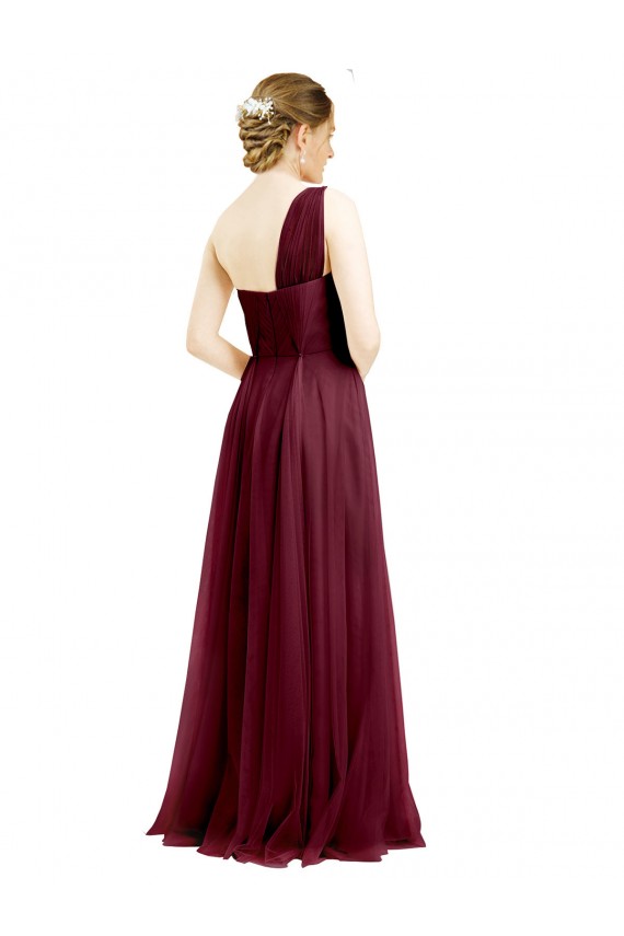 Buy Long Burgundy Sleeveless A-Line Tulle Semi Formal Evening Dress
