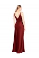 Buy Long Burgundy Sleeveless A-Line V-Back Stretch Satin Formal Evening Dress