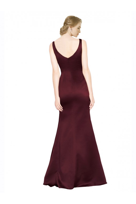 Buy Long Burgundy Sleeveless A-Line Low Back Black Tie Evening Dress
