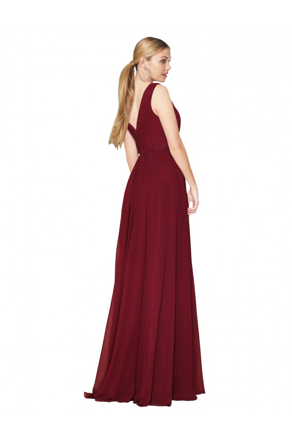 Buy Long Burgundy Sleeveless A-Line V-Back Soft Chiffon Formal Dress