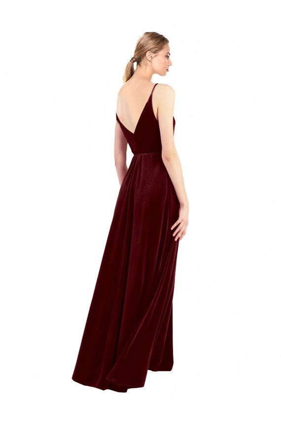 Buy Long Burgundy Sleeveless A-Line V-Back Evening Dress