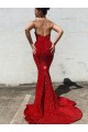 Buy Court Train Burgundy Sleeveless Mermaid Velvet Sequin Evening Dress