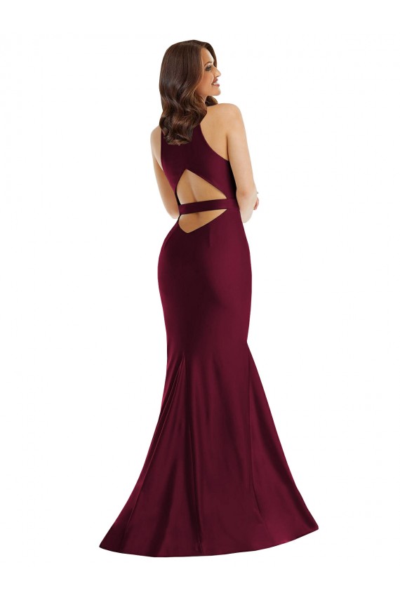 Buy Long Burgundy Sleeveless Mermaid Open Back Plus Size Formal Evening Dress