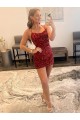 Buy Short Burgundy Sleeveless Sheath Velvet Sequin Evening Dress