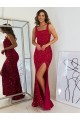 Buy Long Burgundy Sleeveless Sheath Velvet Sequin Prom Dress