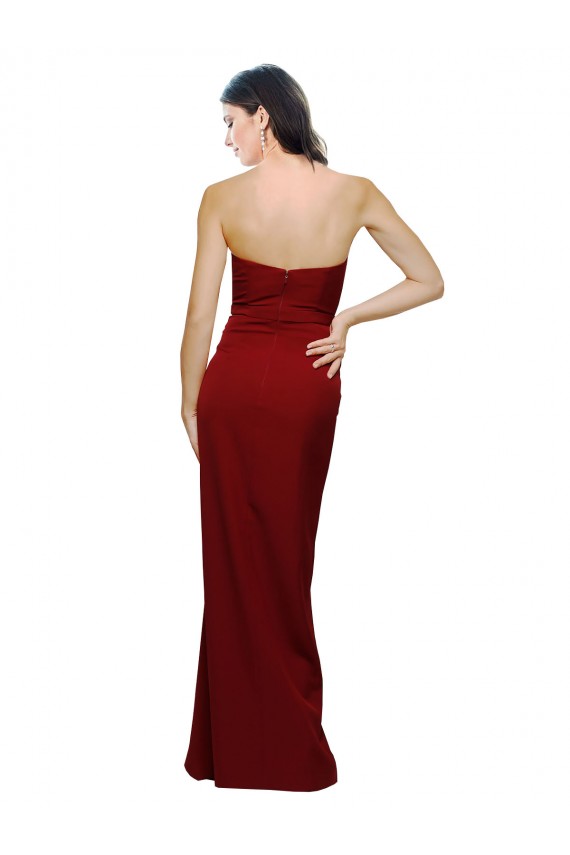 Buy Long Burgundy Sleeveless Sheath Low Back Evening Dress