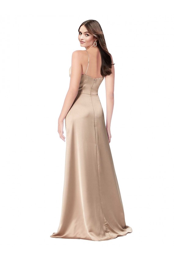 Buy Long Champagne Pink Sleeveless A-Line Low Back Formal Evening Dress