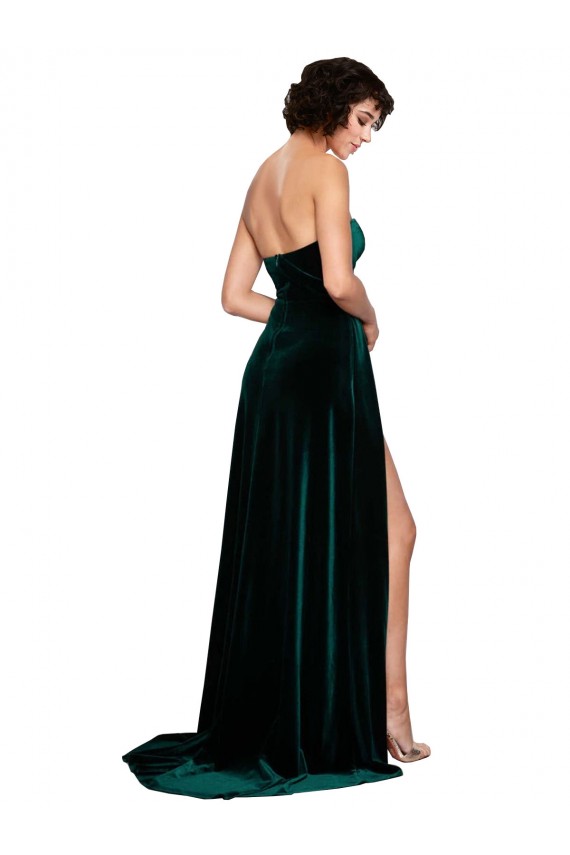 Buy Sweep Train Dark Green Sleeveless A-Line Low Back Semi Formal Evening Dress