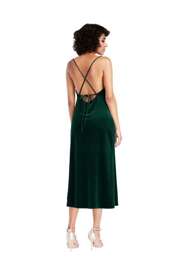 Buy Midi Length Dark Green Sleeveless Sheath Open Back Black Tie Evening Dress