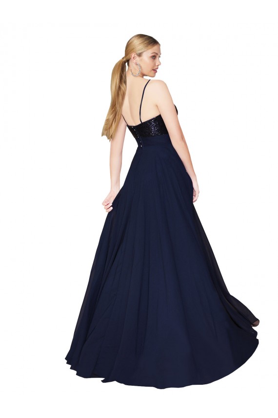 Buy Long Dark Navy Sleeveless A-Line Semi Formal Evening Dress