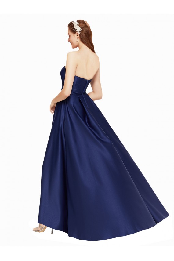 Buy Long Dark Navy Sleeveless A-Line Low Back High Low Evening Dress