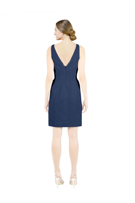 Buy Knee Length Dark Navy Sleeveless A-Line Open Back Evening Dress