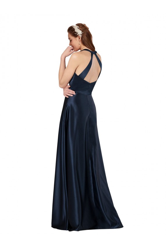 Buy Long Dark Navy Sleeveless A-Line Keyhole Back Formal Evening Dress