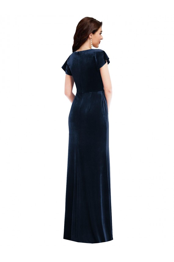 Buy Long Dark Navy Flutter Sleeves A-Line Formal Dress