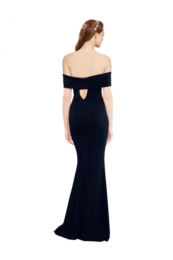 Buy Long Dark Navy Sleeveless Mermaid Keyhole Back Formal Dress
