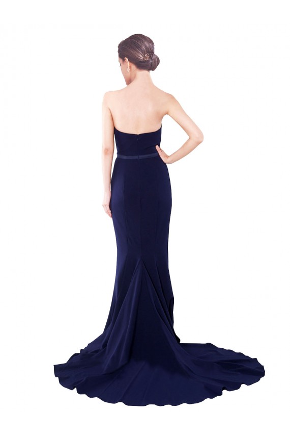 Buy Sweep Train Dark Navy Sleeveless Mermaid Low Back Semi Formal Evening Dress