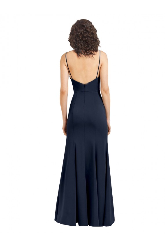 Buy Long Dark Navy Sleeveless Sheath Low Back Formal Dress