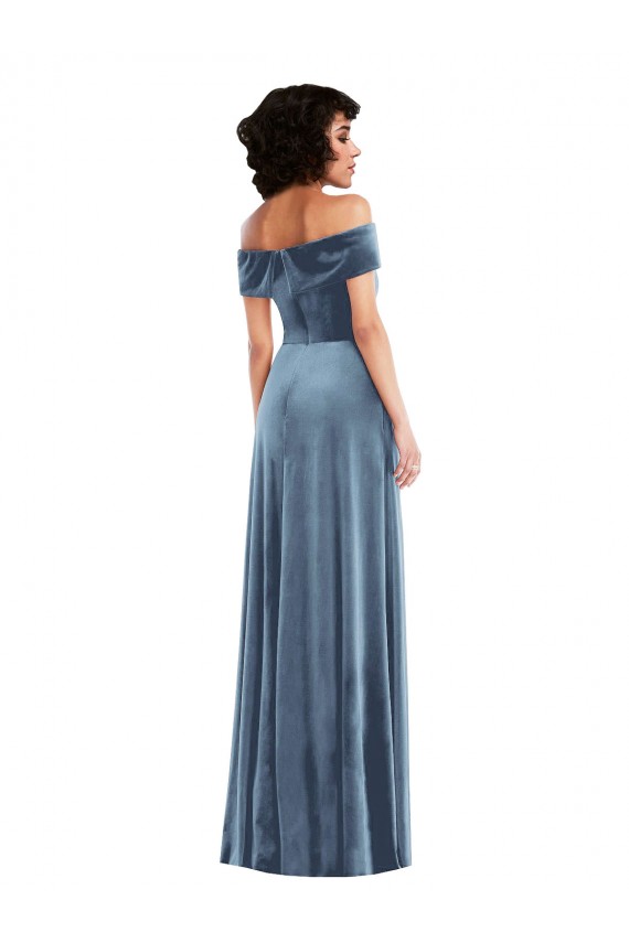 Buy Long Dusty Blue Sleeveless A-Line Semi Formal Evening Gown