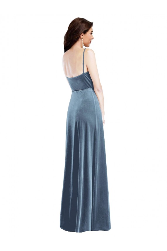 Buy Long Dusty Blue Sleeveless A-Line Low Back Semi Formal Evening Dress