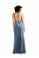 Buy Long Dusty Blue Sleeveless Sheath V-Back Evening Gown