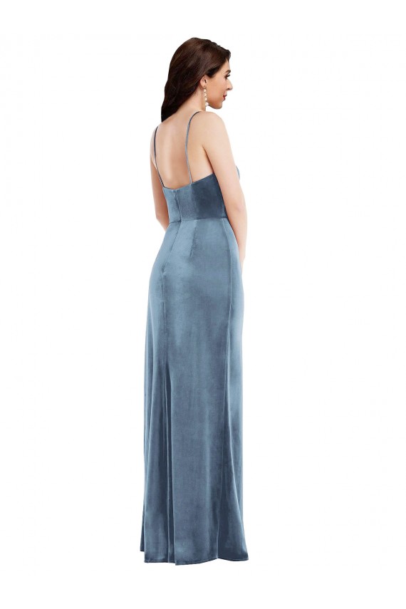Buy Long Dusty Blue Sleeveless Trumpet Low Back Formal Evening Dress