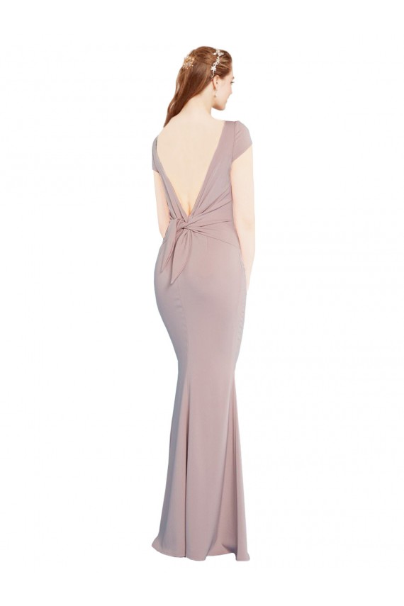 Buy Long Dusty Pink Cap Sleeves Mermaid Tie Back Formal Evening Dress