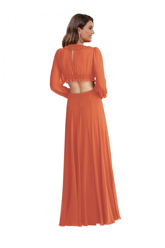 Buy Long Firecracker Long Sleeves A-Line Open Back High Low Evening Dress