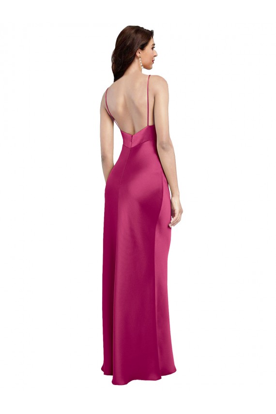 Buy Long Fuchsia Sleeveless A-Line Low Back Stretch Satin Formal Evening Dress