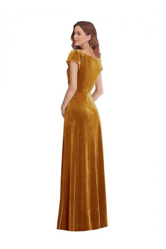 Buy Long Gold Cap Sleeves Sheath Formal Evening Dress