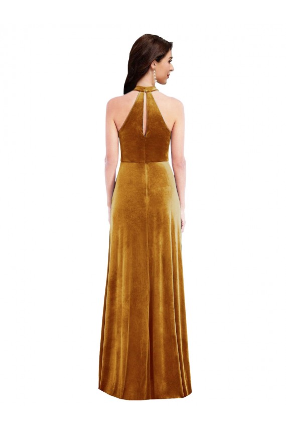Buy Long Gold Sleeveless Trumpet Keyhole Back Semi Formal Evening Dress