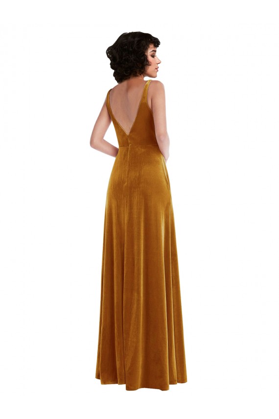Buy Long Gold Sleeveless Trumpet V-Back Semi Formal Evening Dress