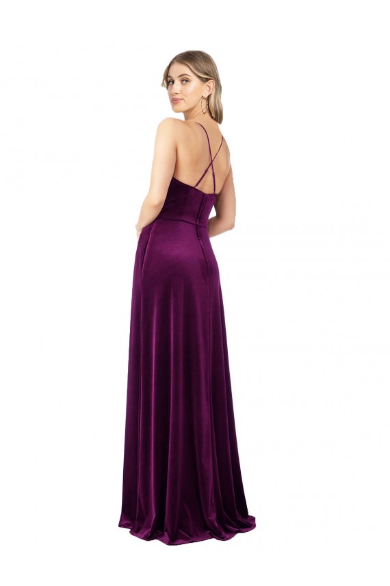 Buy Long Grape Sleeveless A-Line Open Back Formal Evening Dress