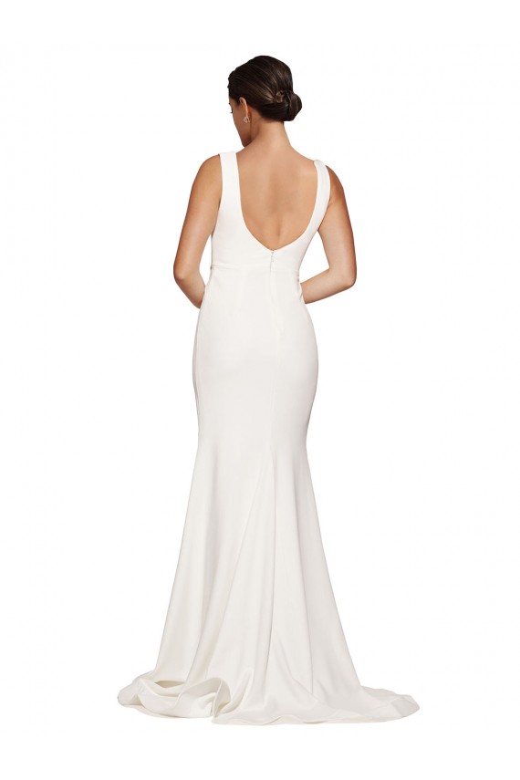 Buy Sweep Train Ivory Sleeveless Sheath Low Back Semi Formal Evening Dress