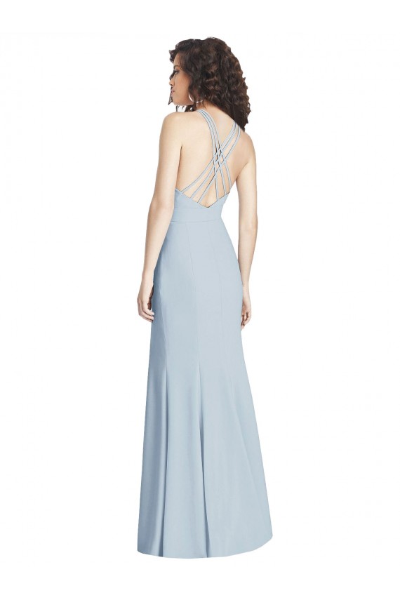 Buy Long Light Sky Blue Sleeveless Trumpet Open Back Evening Gown
