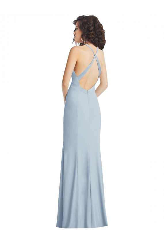 Buy Long Light Sky Blue Sleeveless Trumpet Open Back Formal Evening Gown