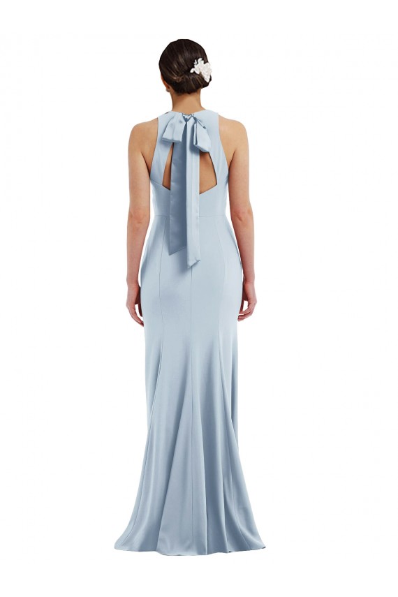 Buy Long Light Sky Blue Sleeveless Trumpet Open Back Stretch Crepe Formal Evening Dress