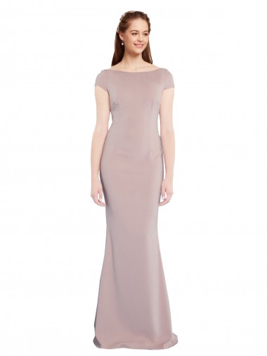 Buy Long Dusty Pink Cap Sleeves Mermaid Tie Back Formal Evening Dress