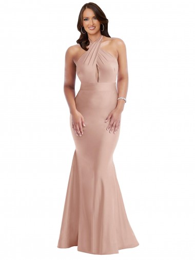 Buy Long Dusty Pink Sleeveless Mermaid Open Back Plus Size Formal Evening Dress
