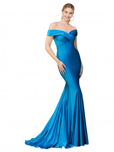 Buy Long Peacock Blue Sleeveless Mermaid Formal Evening Dress