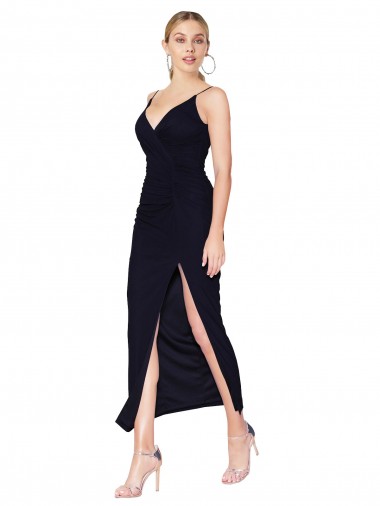 Buy Knee Length Dark Navy Sleeveless Mermaid V-Back Formal Evening Dress