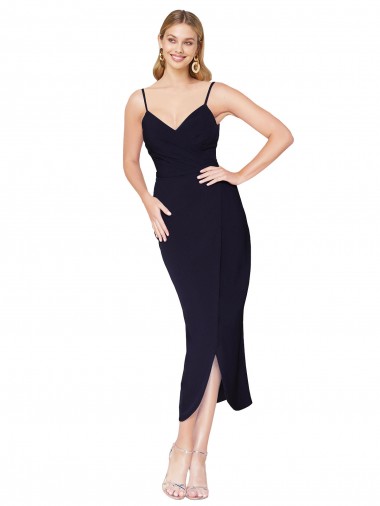 Buy Knee Length Dark Navy Sleeveless Mermaid V-Back Formal Dress