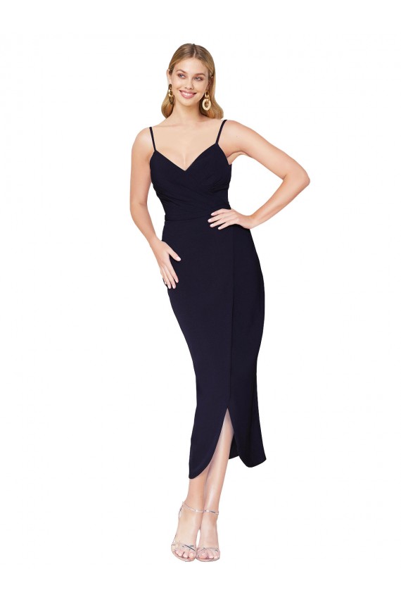 Buy Knee Length Dark Navy Sleeveless Mermaid V-Back Formal Dress