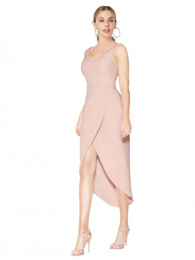 Buy Knee Length Mauve Sleeveless Mermaid V-Back High Low Evening Dress