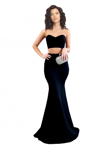 Buy Long Black Sleeveless Mermaid Low Back Stretch Crepe Formal Evening Dress