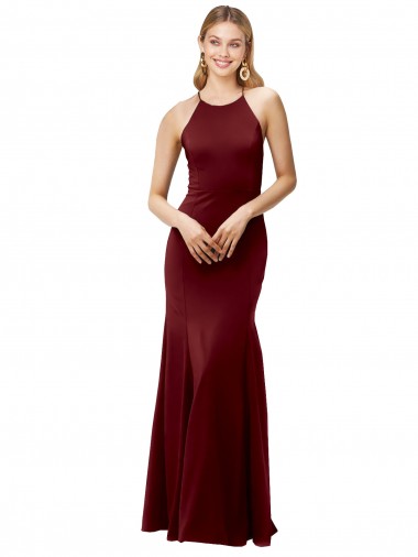 Buy Long Burgundy Gold Sleeveless Mermaid Open Back Formal Evening Dress
