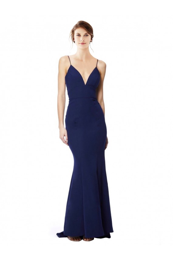 Buy Long Navy Blue Sleeveless Mermaid Open Back Formal Dress