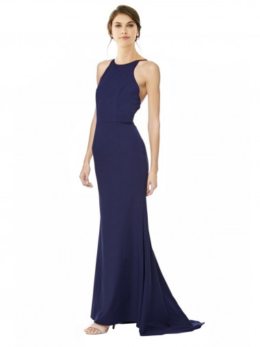 Buy Long Navy Blue Sleeveless Mermaid Open Back Formal Evening Dress