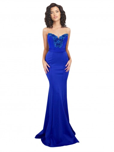 Buy Long Royal Blue Sleeveless Mermaid Low Back Formal Evening Dress